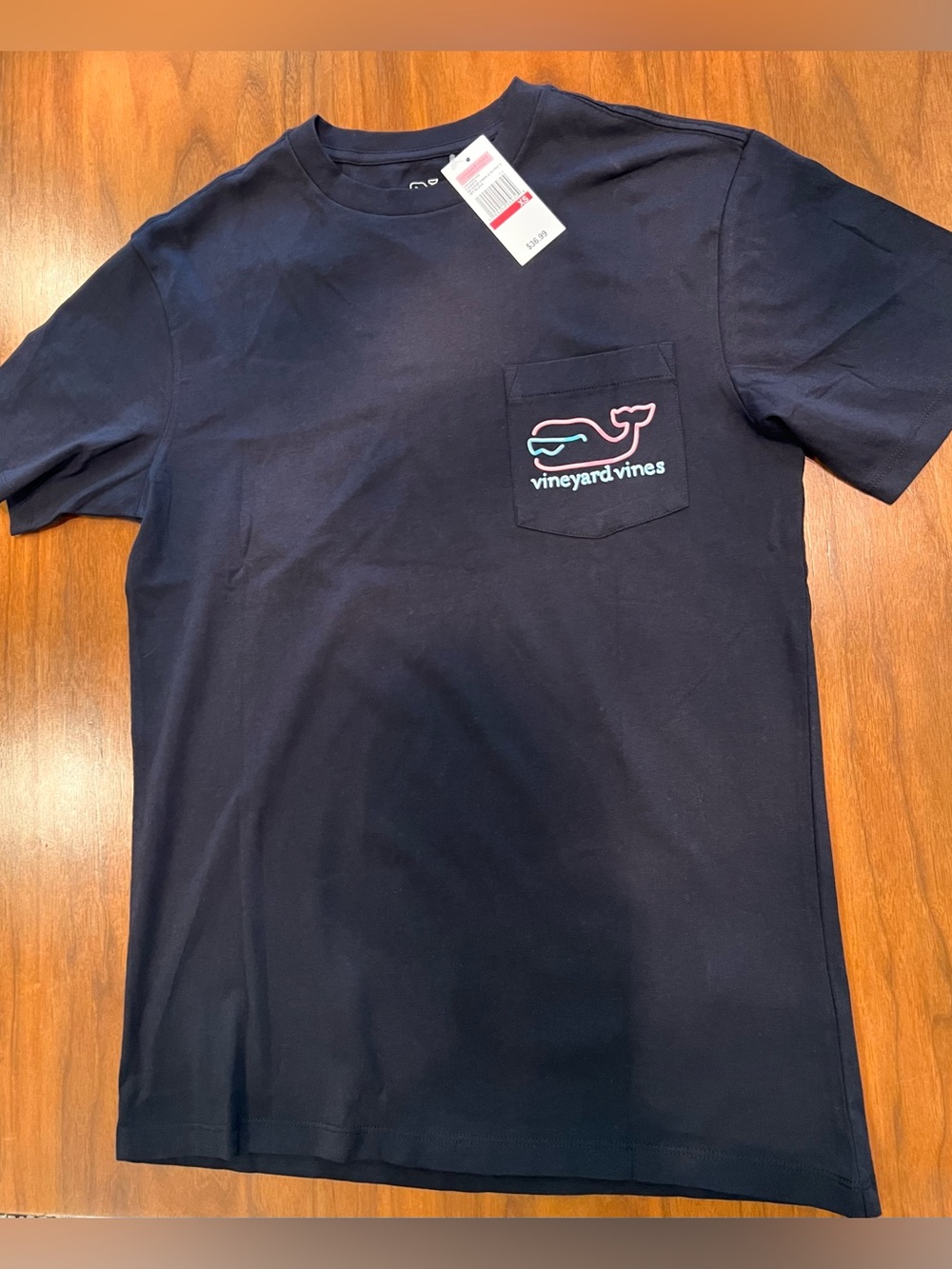 Vineyard Vines Navy Short-Sleeve Pocket T-Shirt with Pastel Whale Logo